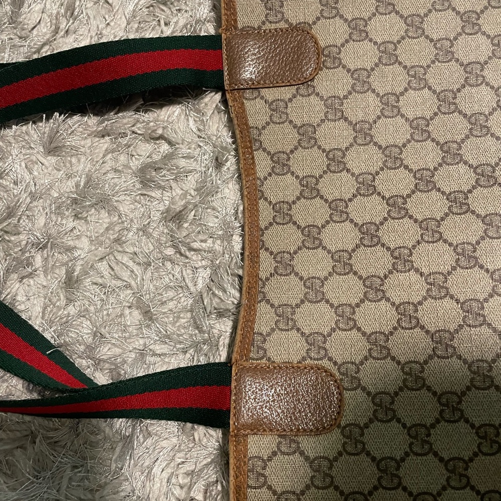 Gucci Beige and Brown Tote Bag with Red and Green Straps - Picture 8 of 16